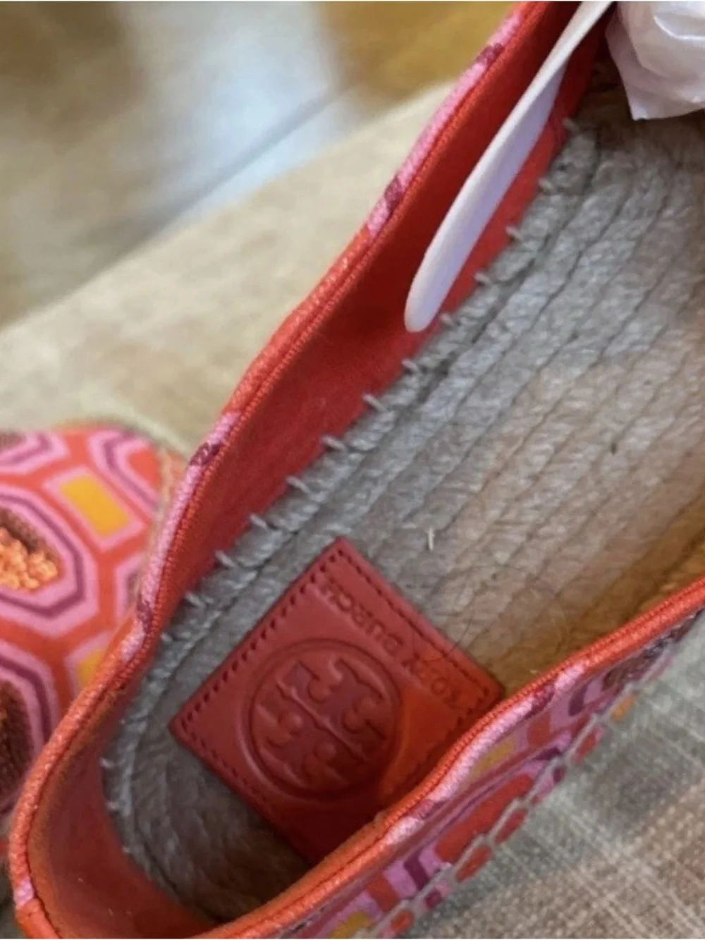 Tory Burch Coral and Pink Geometric Sequin Espadrille Slip-On